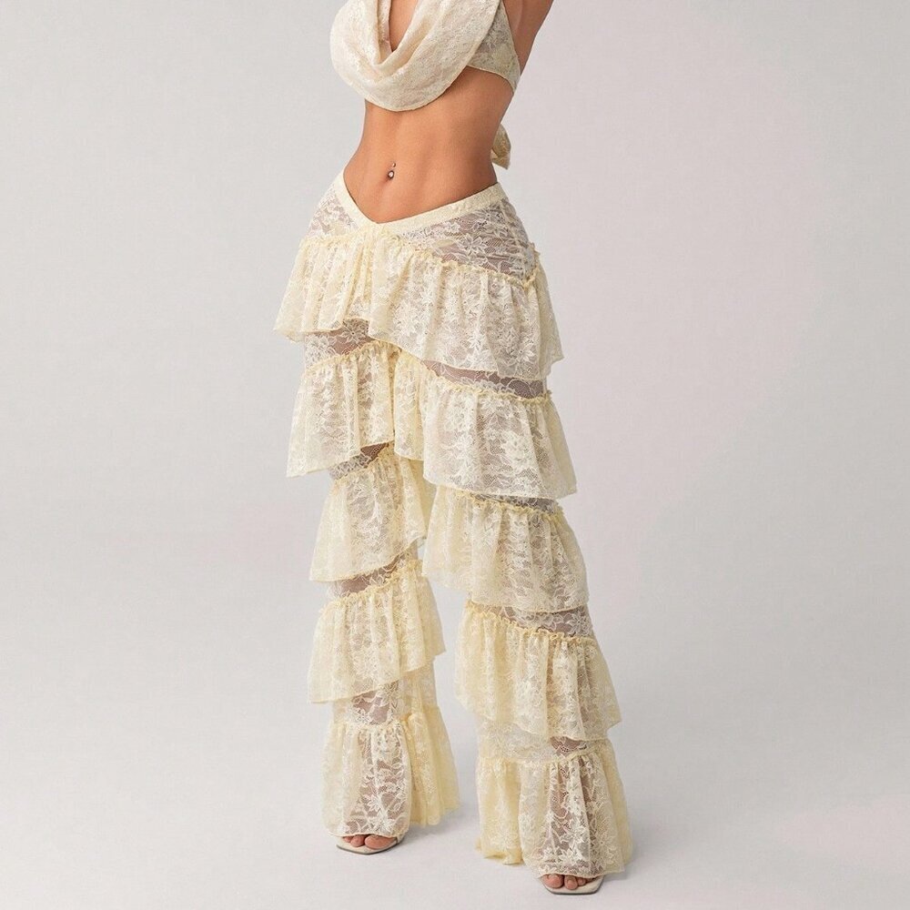 Beige Sexy Women's Y2k V-Front Low Waist Long Pants